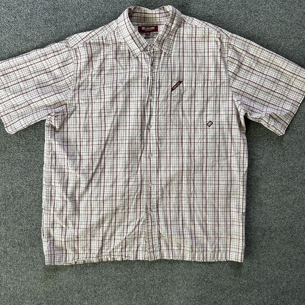 Ecko Unltd Shirt Mens XL Red White Plaid Button Up Short Sleeve Streetwear